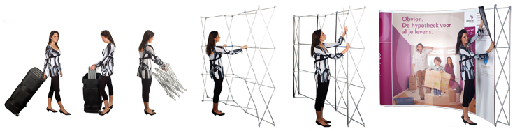 Pop-Up beurswanden en presentatiewanden voor beursstand, Pop-Up wanden, parabool, mobiel systeem 