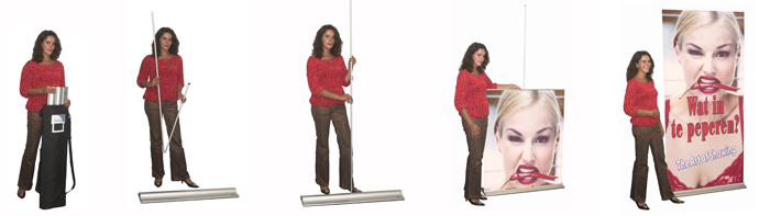 Roll-Up banner systemen, Roll-Up professional en Roll Up Classic, Roll-M Up, 4 screen, banners, banieren