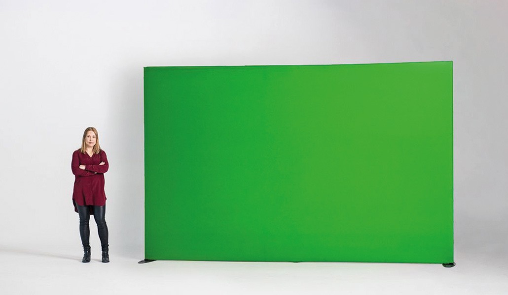 Green screen recht hangend aan het plafond