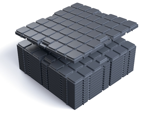 De stapelbare basistegels van de Stand-On expovloer zorgen voor compact vervoer De stapelbare basistegels van de Stand-On expovloer zorgen voor compact vervoer