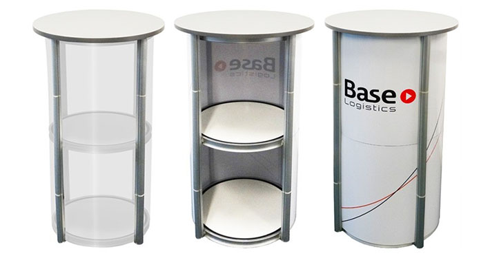 Mobiele vitrinekast Twister rond, halfrond of vierkant Mobiele vitrinekast Twister rond, halfrond of vierkant