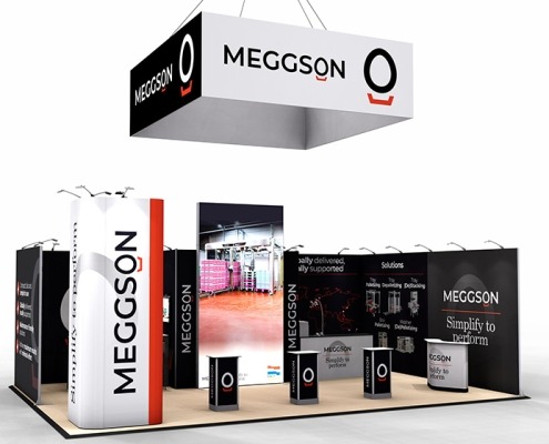 Modulaire beursstand Classic & Light frame Modulair beursstand met beursbalies, LED en hangende beursbanner