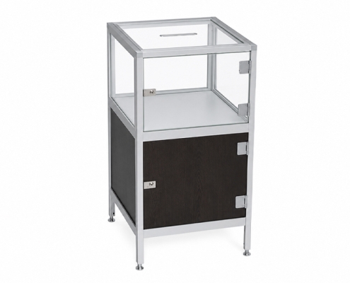 Lage aluminium vitrinekast Valvat met glazen presentatiegedeelte