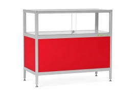 Brede aluminium toonbankvitrine Jones met glazen presentatiegedeelte