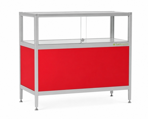 Brede aluminium toonbankvitrine Jones met glazen presentatiegedeelte