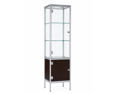 Verhuur hoge vitrinekast met een strak ontwerp voor een professionele productpresentatie.
