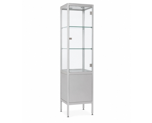 Smalle aluminium vitrinekast met glazen deuren en opbergruimte, model Dubuffet