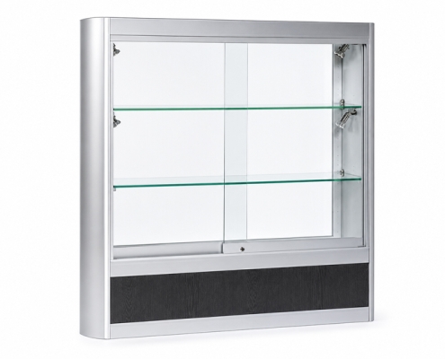 Aluminium wandvitrine met glazen schuifdeuren voor productpresentaties, model Paolozzi