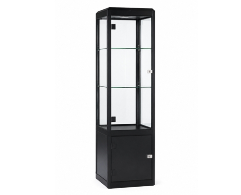 Smalle aluminium vitrinekast met glazen deuren en opbergruimte, model Permeke