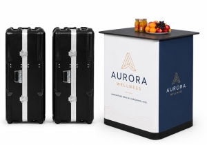 Double Case & Counter vierkante statafel voor beurs Double Case & Counter vierkante statafel voor beurs