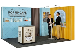 Pop-up cafe met modulaire beursstand Pop-up cafe met modulaire beursstand