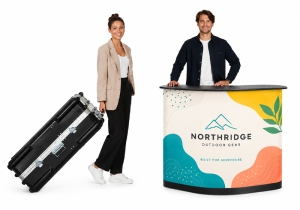 Van transportkoffer voor de Pop-Up naar balie met Case & Counter Van transportkoffer voor de Pop-Up naar balie met Case & Counter