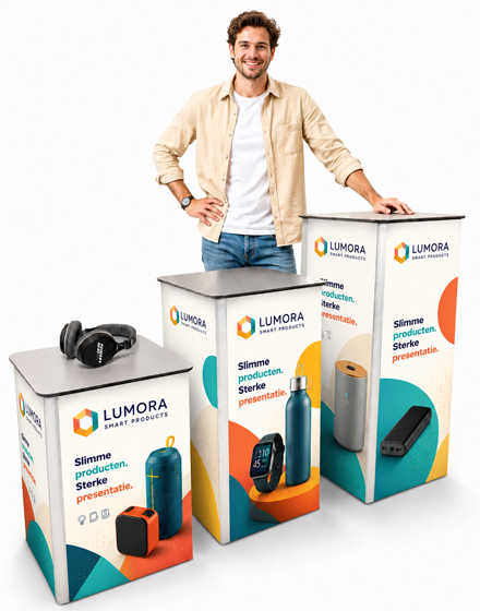 Presentatiezuil Productpresentatie op een beurs of event met deze presentatiezuil